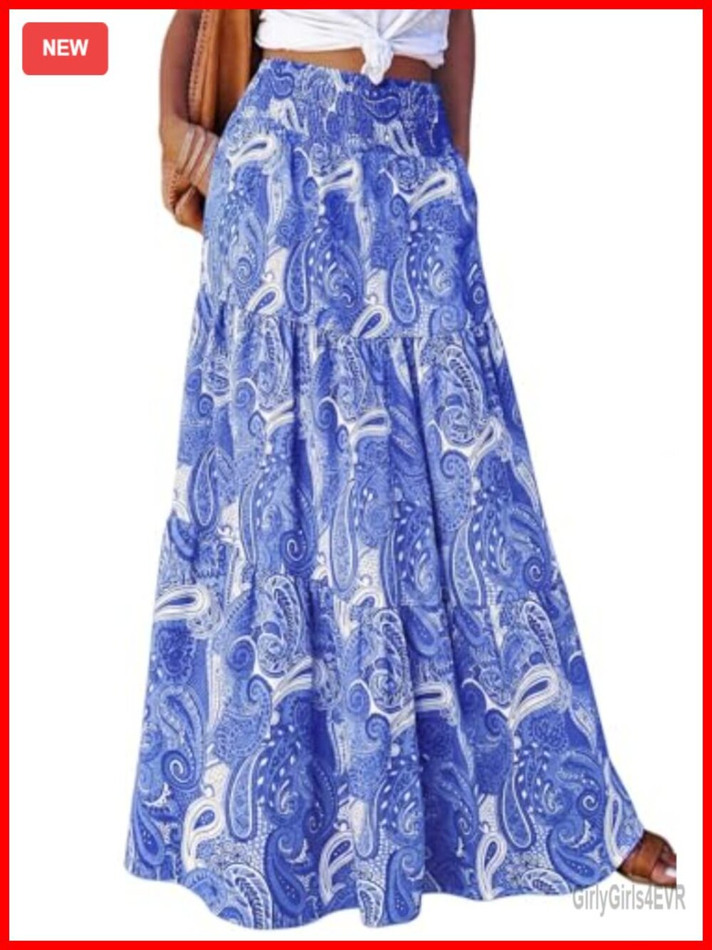 PRETTYGARDEN Women's Boho Floral Maxi Skirt High Waist Flowy Tiered Summer Long